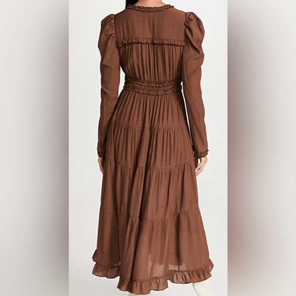 Moon River Midi Maxi long sleeve Brown Dress. XS - Picture 5 of 6
